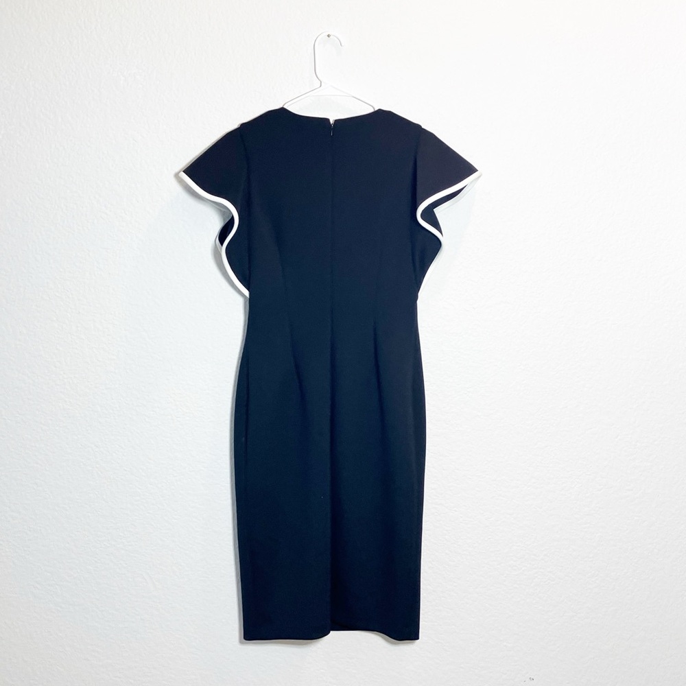 🔥 Calvin Klein black midi pencil dress with flutter sleeves Sz 8 - Picture 2 of 4